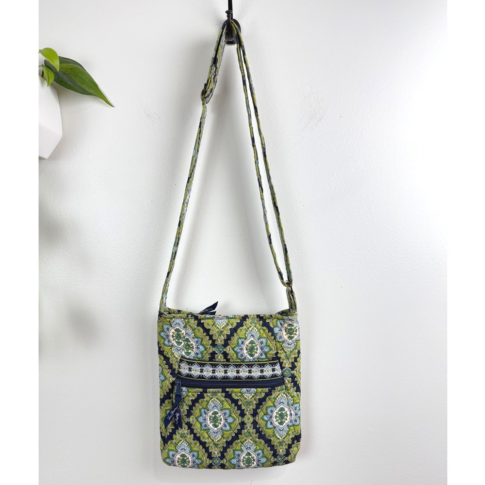Vera Bradley Crossbody Bag Green Blue Paisley Quilted Cotton Adjustable Strap
